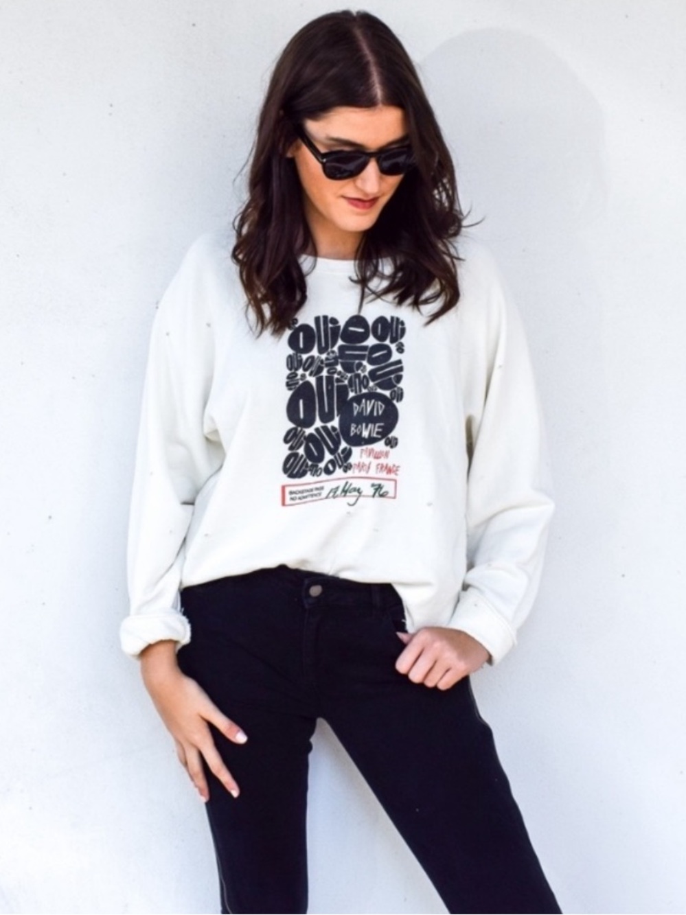 Free People Retrobrand‎ David Bowie Distressed Pullover Sweatshirt Size S